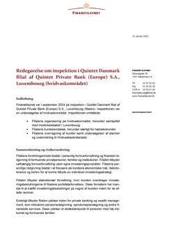 Redegørelse Om Inspektion Quintet Danmark